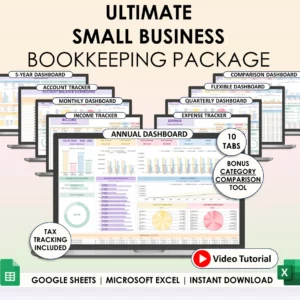 Small Business Easy Bookkeeping Spreadsheet Profit And Loss Excel Google Sheets Sales Tax Tracker Accounting Template Profit Tracker Invoice